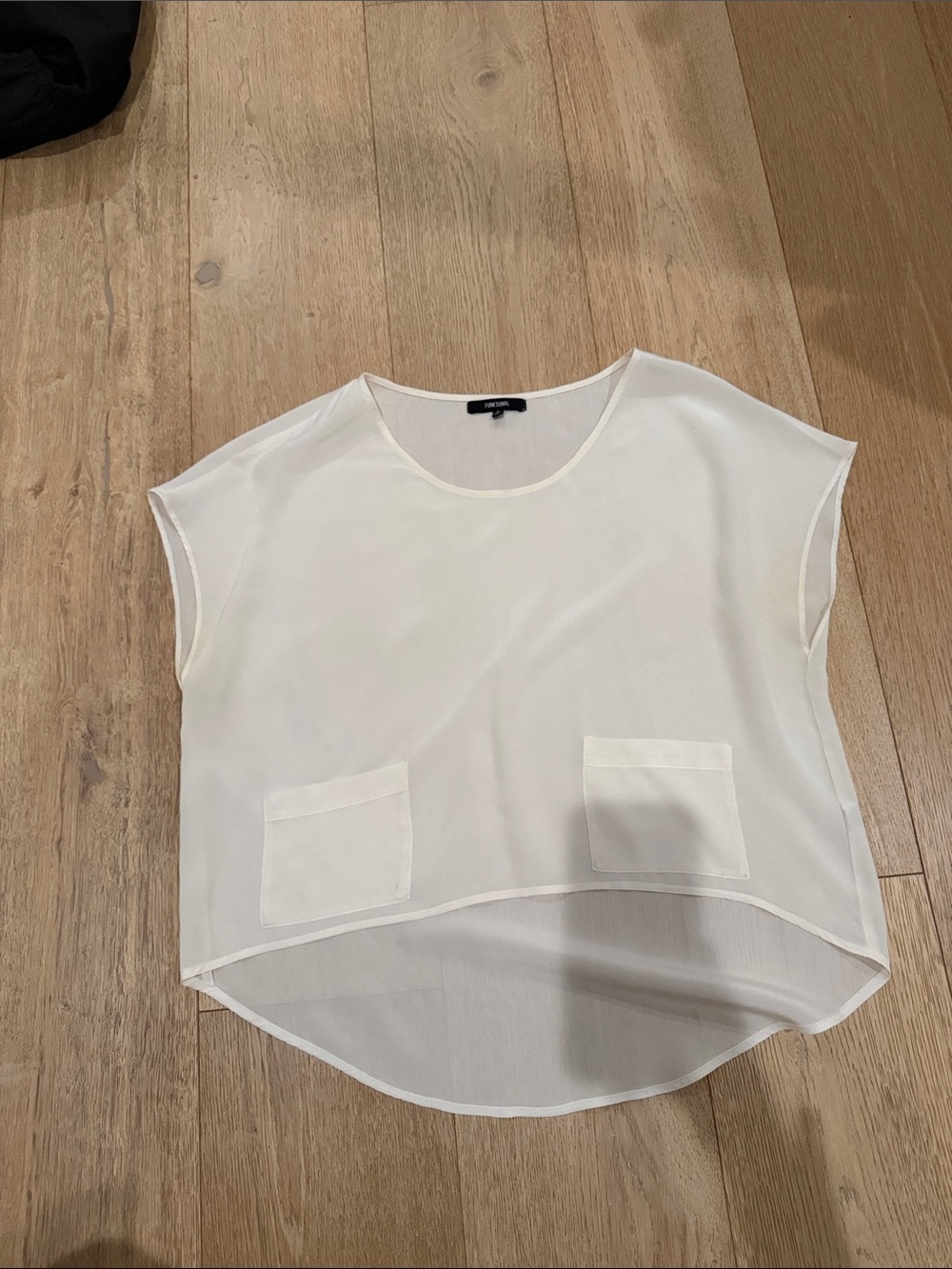White Short Sleeve 100% Silk Pocket Blouse